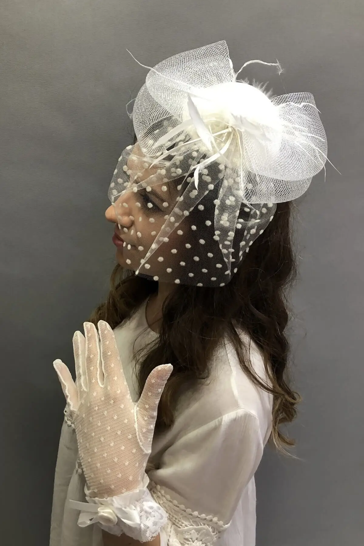White Polka Dot Gloves vualet Wedding 