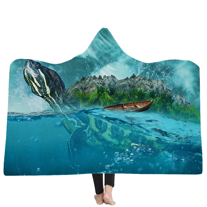 2018-New-Design-Winter-Warm-Fleece-Hooded-Blanket-Sea-Turtle-3d-Printing-Blanekts-Throws-Sherpa-Poncho