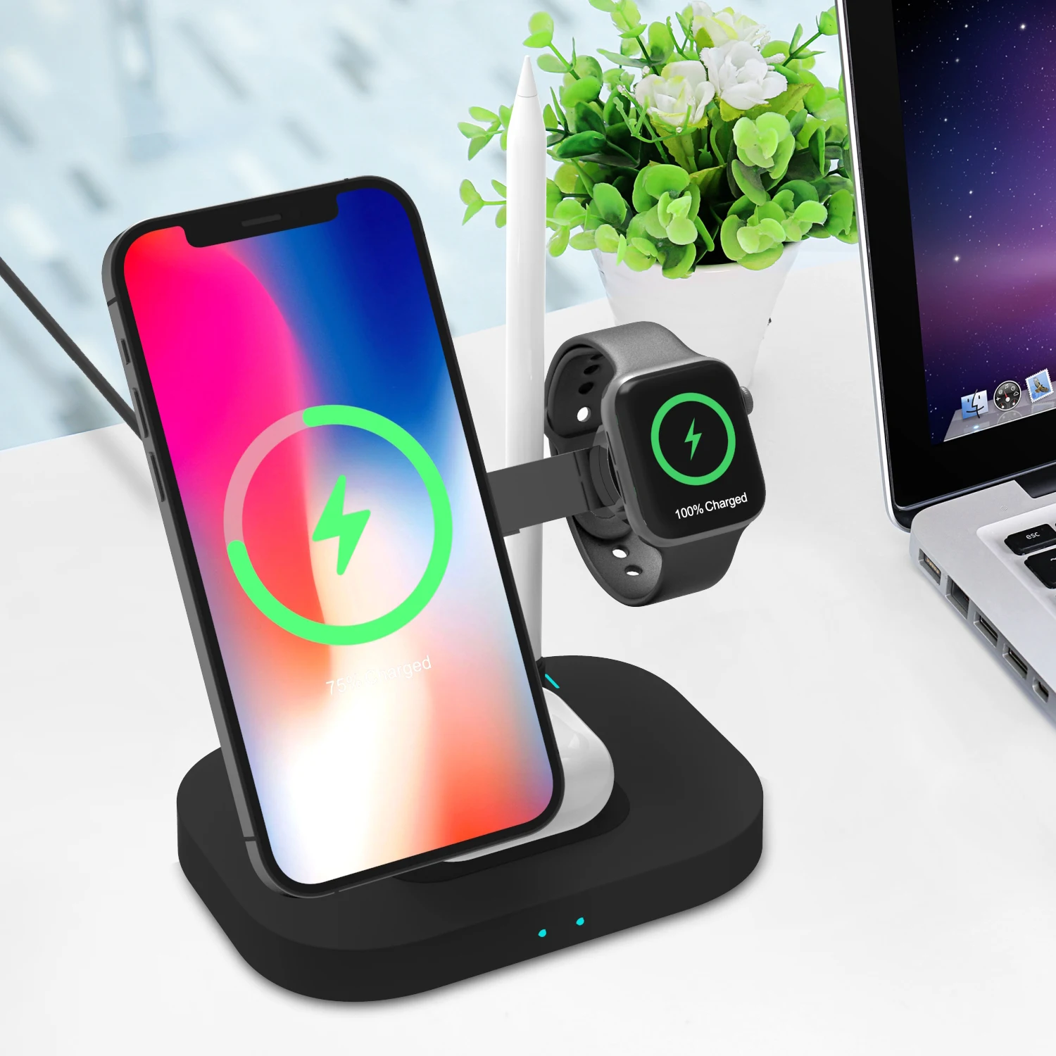 4 in 1 Magnetic Portable Folding Wireless Charger Stand for Iphone 13 Series Apple Watch Airpods Apple Pencil 65 watt fast charger