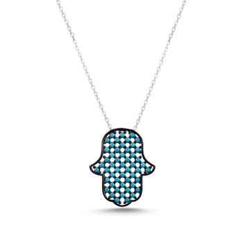 

Silver 925 Sterling Turquoise Gemstone Fatma Master Hand Necklace