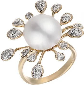 

Jay VI flower ring with diamonds, yellow gold pearls