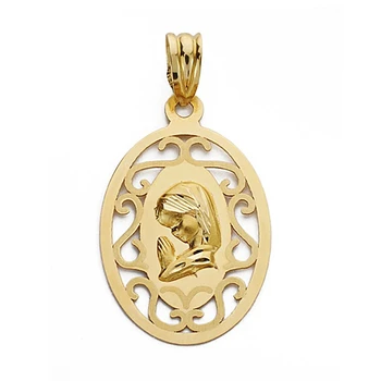 

Medal 18k gold Virgin Girl oval pendant 17mm. Center openwork smooth