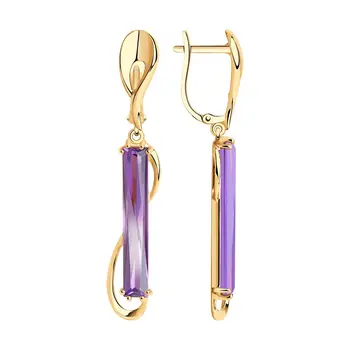 

Sokolov drop earrings with stones in gold with synthetic stones, fashion jewelry, 585, women's male, long earrings