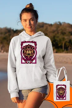 

Angemiel Wear Framed Lion White Women 'S Hooded Sweatshirt Bags Kombin