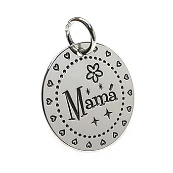

Pendant 925 Sterling silver m disk MOM floral hearts [AB5435]