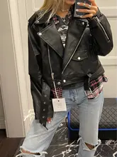 Jacket Short Winter Coat Faux-Leather Mozuleva Black Women Retro PU Turn-Down-Neck Loose