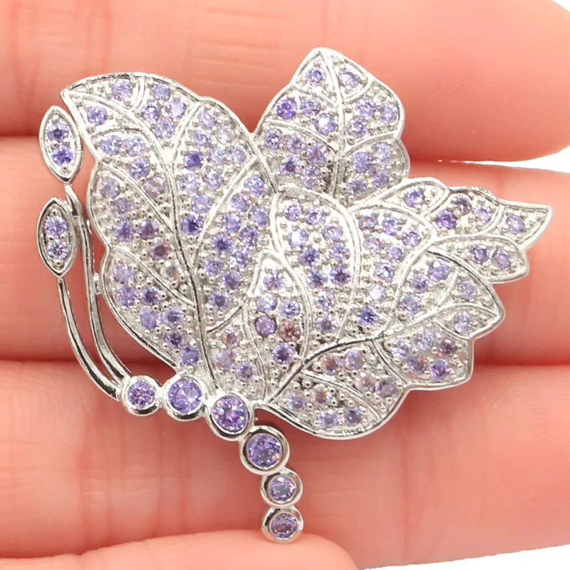 

37x35mm SheCrown Big Butterfly Shape 6.1g Purple Amethyst Citrine Woman's Silver Brooch
