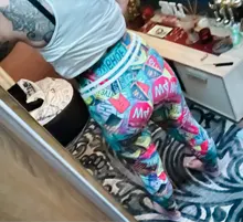 Women Leggings Running-Pants Fitness Digital Print Push-Up Workout High-Waist Stretch