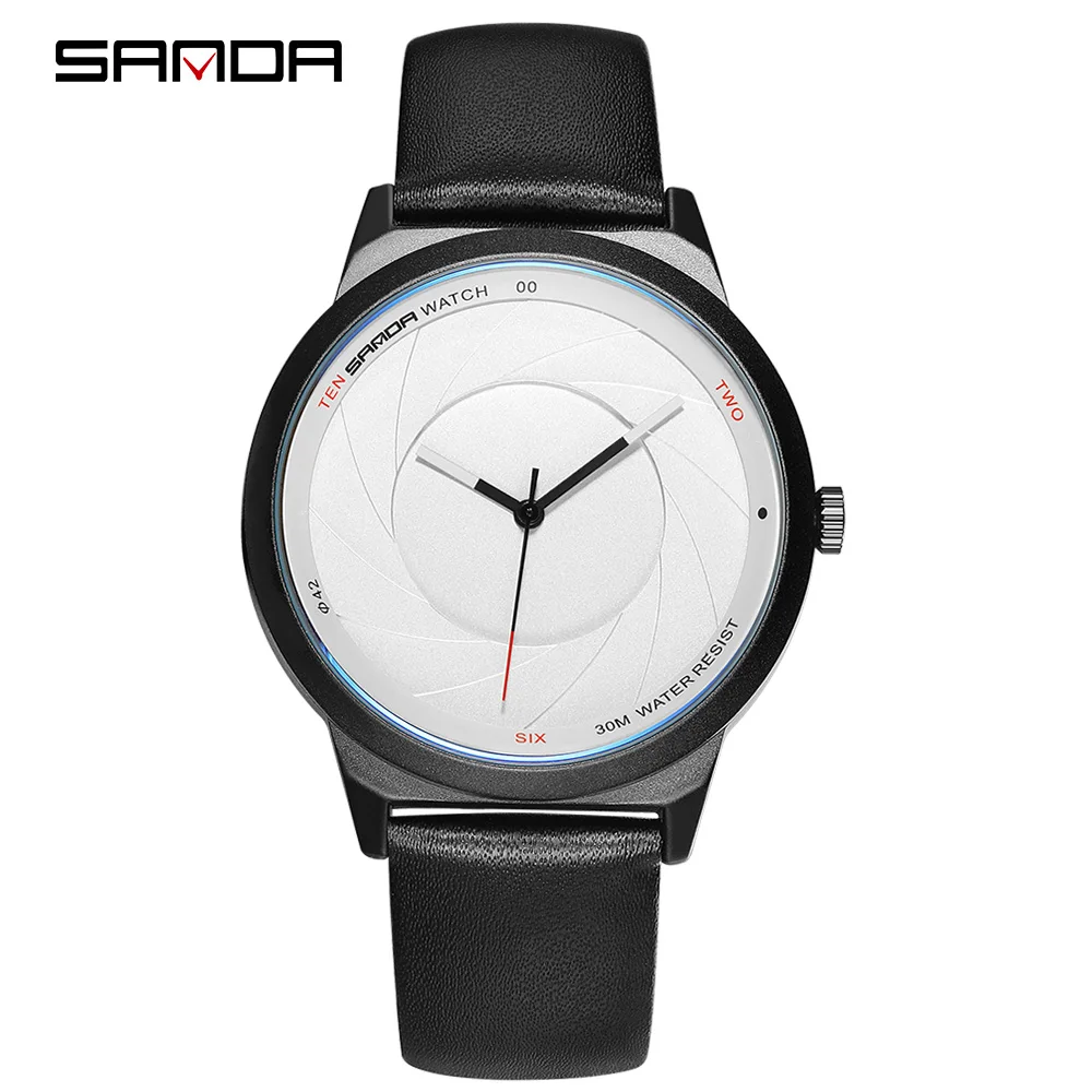 

SANDA New Phantom Watch Creative Concept Optical Leather Strap Male Quartz Watches Student Waterproof Casual Wrist Watch For Men