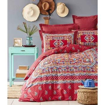 

Karaca Home Mihver Pano Red Cotton Double Duvet Cover Set. Bedding, cover, pillowcase, bed, map, para, parure, cotton, machine