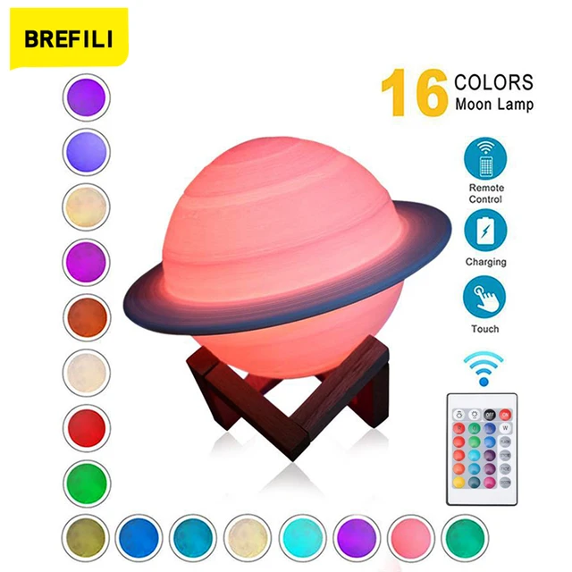 Neue 3D Druck Saturn Lampe mond lampe 16 Farben Ändern Touch Usb