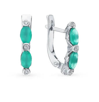 

Silver earrings with cubic zirconia and agate sunlight sample 925
