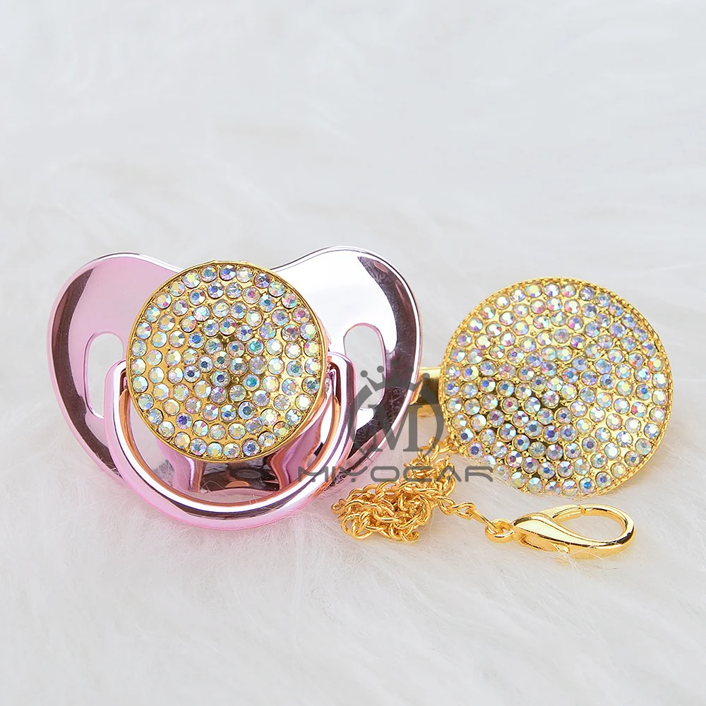 MIYOCAR bling Rhinestone colorful beautiful pacifier and clip holder set dummy chain SGS pass BPA free AC | Мать и ребенок