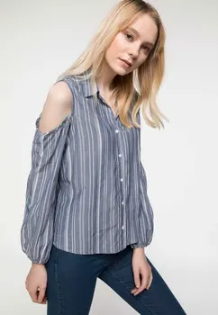 

DeFacto Fashion Woman Lapel Off-shoulder Long Sleeve Shirt Female Elegant Striped Blouser Women Casual Shirt Autumn- J2077AZ18SM