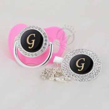 

MIYOCAR beautiful bling pacifier and pacifier clip set black name Initials letter G BPA free dummy bling unique design LG-1-B