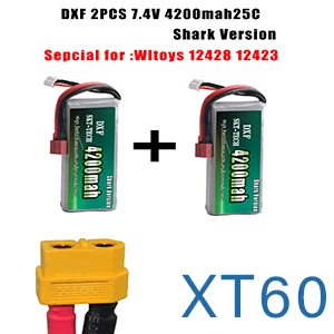 2 шт. DXF RC Lipo батарея 2s 7,4 V 2700mAh 4200mah 20C Max 40C для Wltoys 12428 feiyue 03 JJRC Q39 Запчасти для обновления - Цвет: 2PCS 4200mah XT60