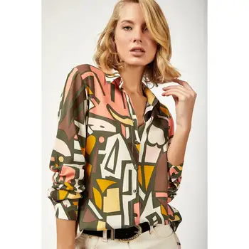 

Women Long Sleeve Casual Blouse Summer 2020 Female Buttons Graphic Pattern White Blouses Plus Size Femme Womens Tops and Blouses