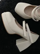 Off-white word-zapatos de tacón alto para mujer, plataforma impermeable, tacón grueso, punta cuadrada, zapatos Mary Jane retro francés, novedad de 2021