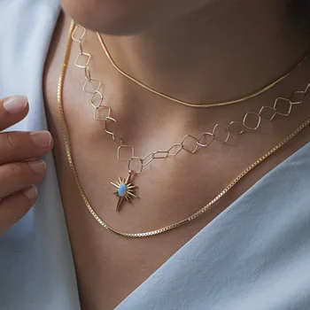 

Turquoise Gemstone Pole Star Gold Necklace 05-324-3KLY1662 (the Middle One)