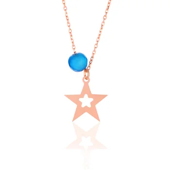 

Rose Gold Plated 925 Sterling Silver Pendant Blue Agate Stone Star Figure Necklace with 45cm Long Chain