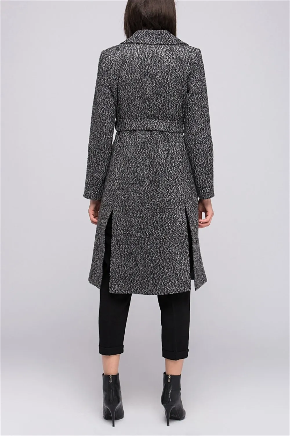 Z6425 DEWBERRY WOMAN COAT-PATTERNED GREY