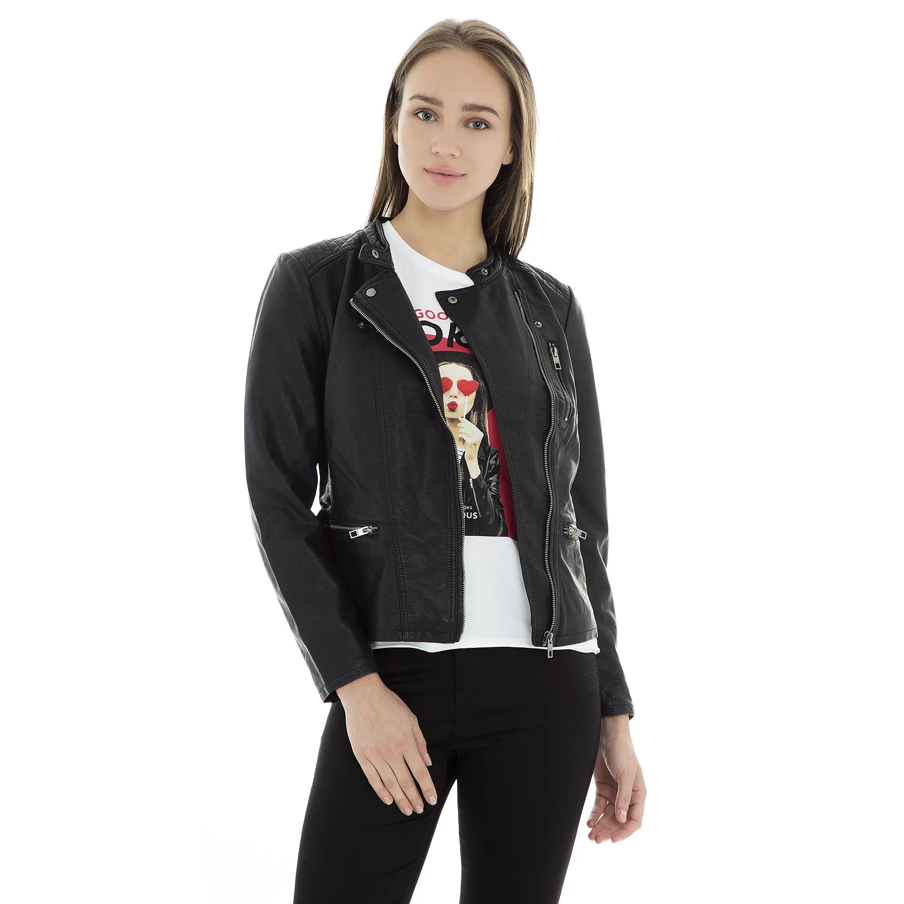 de cuero sintético motorista Otw Noos, chaqueta de piel sintética para mujer, 15110802 - AliExpress de mujer