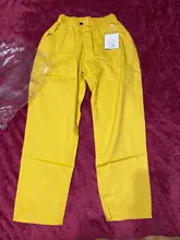 Pantalones harén de algodón para mujer, pantalón vaquero informal combinado con cintura elástica, de talla grande, amarillo y blanco, D321, novedad de verano