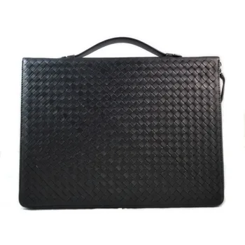 

Leather folder A4 document file folder A4 braided weaved leather zipped folder bag black