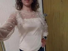 Blusa de manga larga ahuecada con volante elegante para otoño, camisa Sexy de malla transparente con cuentas y cuello redondo para mujer