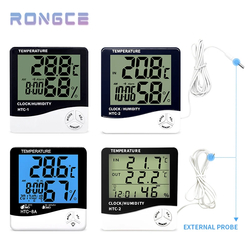 Temperature And Humidity Sensor Electronic Thermometer HTC-2 With Wall Table Clock For Home HTC-1 Temperature Meter