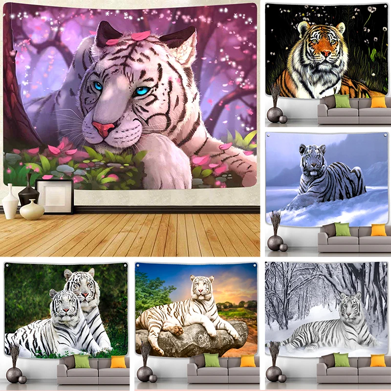 

Животные, искусство, психоделический лес, большая настенная ткань для гостиной, домашнее одеяло, подарок для домашнего декора