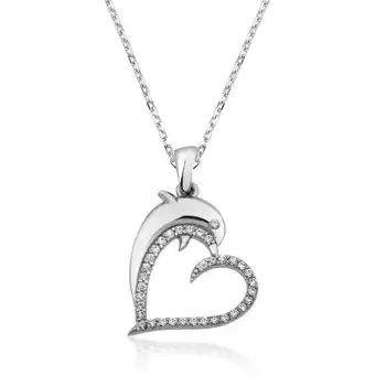

KUTAYDAN 925 Sterling Silver Heart Dolphin Fish Lady Necklace