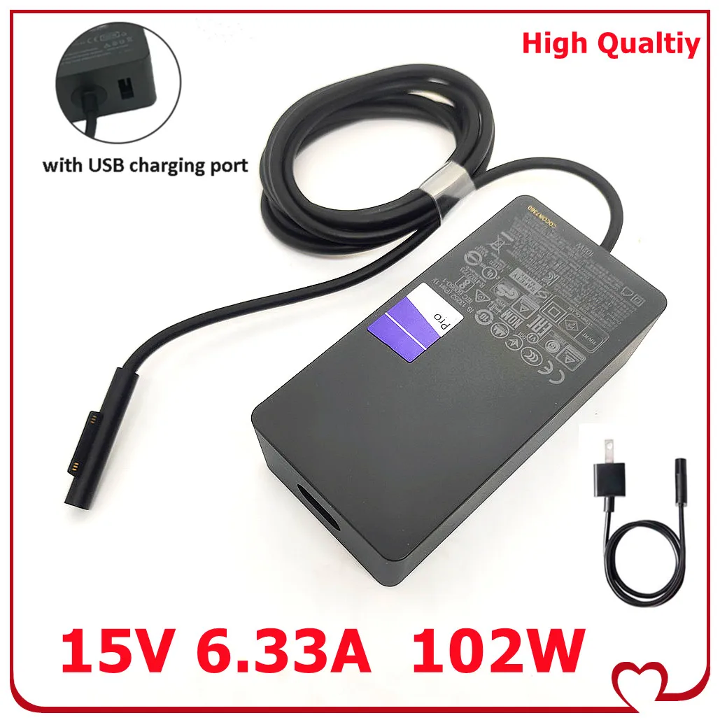 Carregador para Microsoft Surface Book Superfície ir Pro Pro Pro Pro Pro com dc 5v 1.5a Usb c Carregador 15v 6.33a 102w
