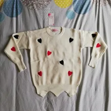 Suéter para mujer de punto con cuello redondo bordado, jerséis punteados, Top para mujer 2019