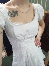 Bazaleas-vestido de encaje bordado blanco para mujer, vestido Vintage de cintura Bandage con lazo cruzado, vestidos de mujer con volantes a la moda