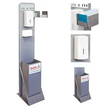 

Toilet point hygienising station with Manual dispenser, bin and box holder