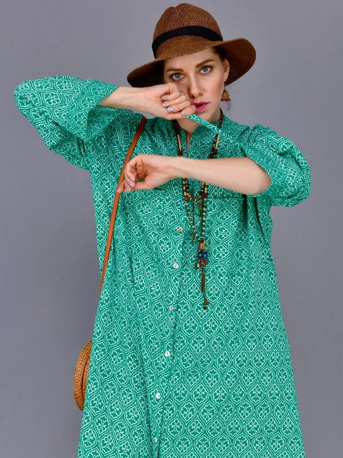 Minimalist Patterned Long Summer And Spring Shirt Dress 2022 New Fashion Women's Clothing Collections 3 Different Color Options