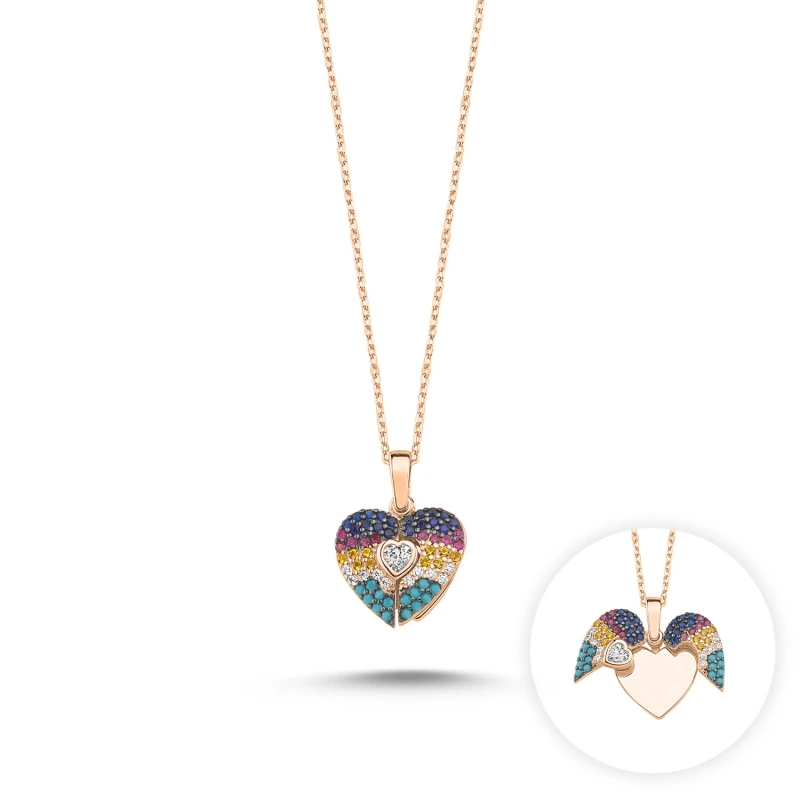 

Silver 925 Sterling Mix Gemstone Opens Heart Pendant