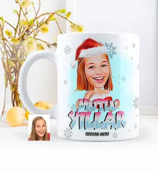 

Personalized Christmas Themed Lady Caricature Of White Mug cup-5
