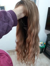 OneNonly-Peluca de cabello sintético largo degradado para mujer, pelo Natural resistente al calor, ondulado y suelto con flequillo, color marrón y Rubio, para Cosplay