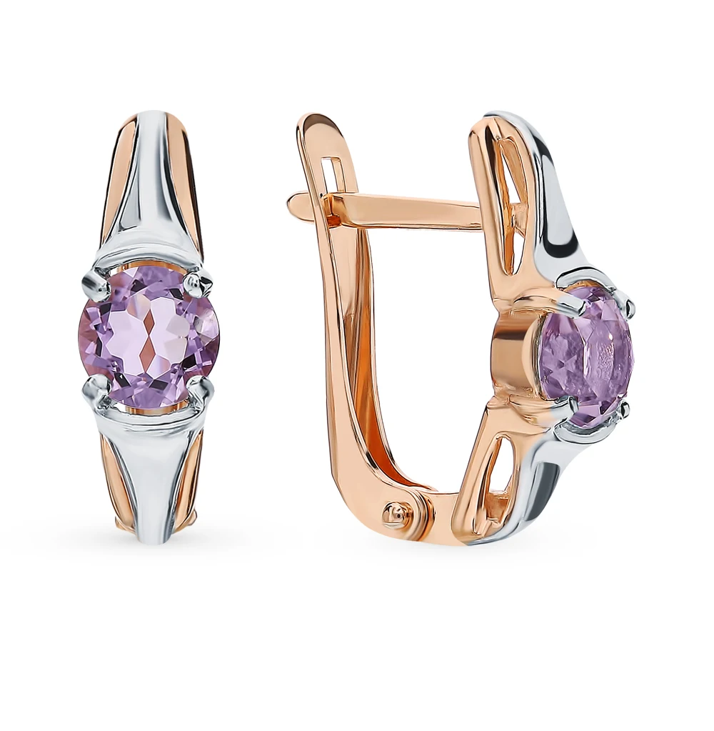 Gold earrings with amethyst SUNLIGHT test 585