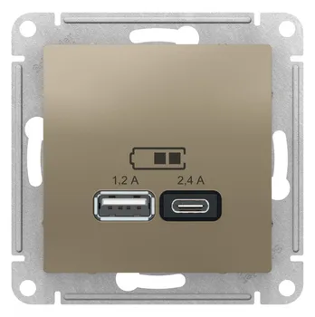 

Se atlasdesign USB socket A + C, 5 V/2.4A, 2x5 V/1.2a, mechanism, CHAMPAGNE ATN000539