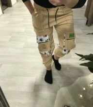 Casual Streetwear Pants Joggers-Trousers Side-Pockets Cargo Tatical Male Mens Fashion
