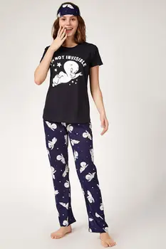 

Happiness ist. Women Hair Straped Printed Knitted Pajamas Set EC00023