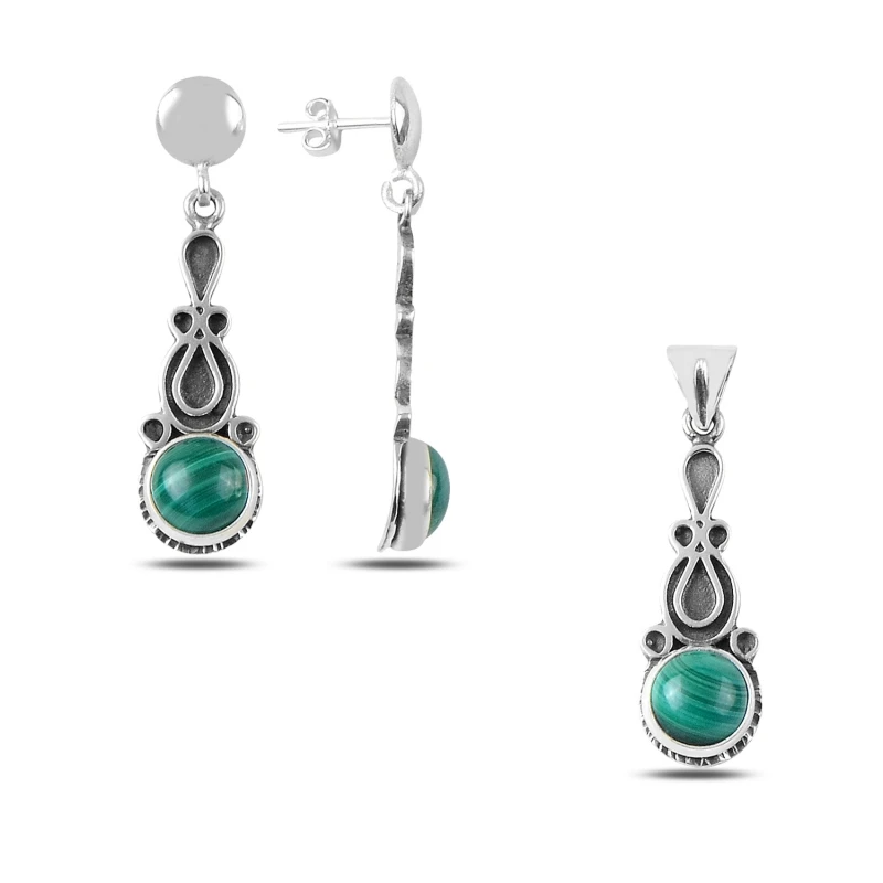 

Silver 925 Sterling Malachite Stone Handwork Set