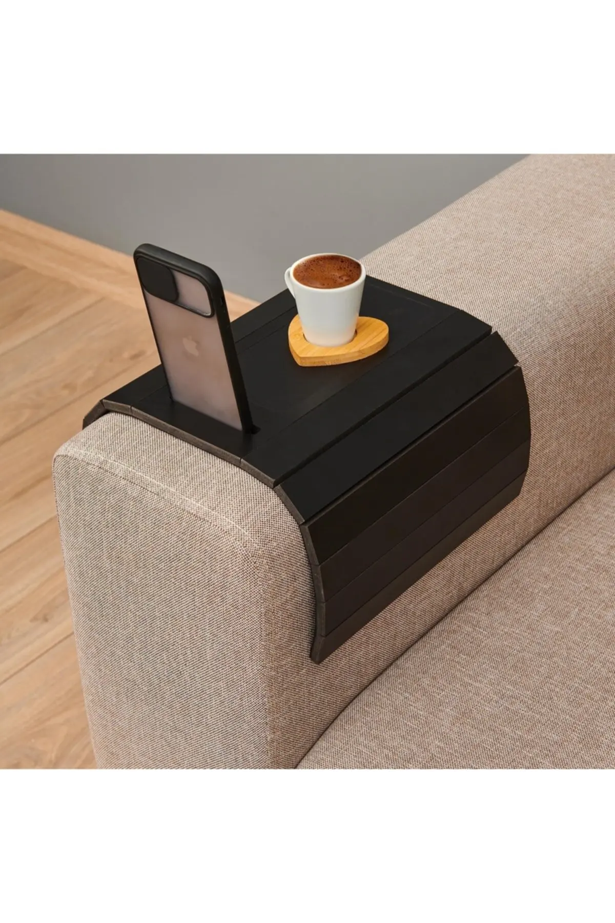 Wooden Side Table With Phone Stand Sofa Tray Mat 50x28 cm Placemat Center Leather Decorative Armrest  Non Slip Folding Design