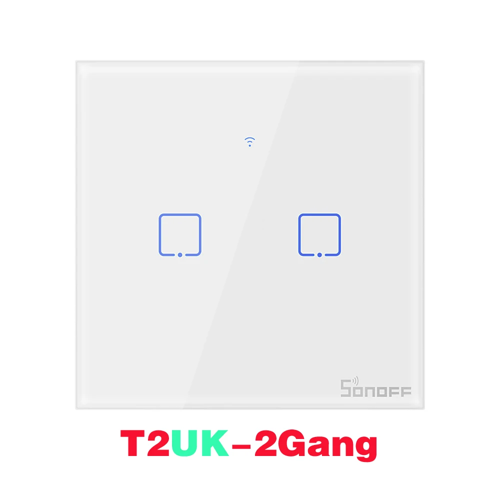 UK 2 Gang Интеллектуальный выключатель света SONOFF T1EU T1UK Интеллектуальный переключатель Wi-Fi Сенсорный экран пульт дистанционного управления Вкл/Выкл 1/2/3 433 МГц RF/Голосовое управление/приложение/сенсорный экран Управление 86 Тип умный дом TX - Цвет: UK 2 Gang