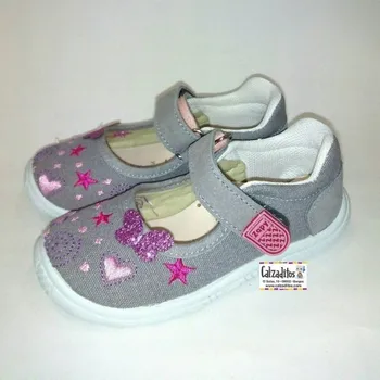 

Mary Janes gray canvas with embroidery and velcro, Lonettes Dobsons.com for girls