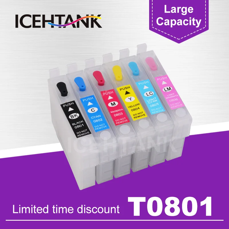 Чернильный картридж ICEHTANK T0801 для принтеров Epson Stylus Photo P50 T59 R265 270 285 290 360 RX560 585 610