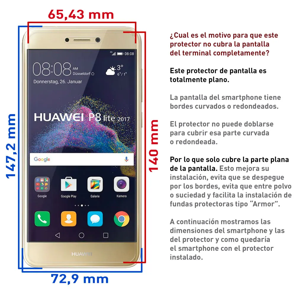 OcioDual Закаленное стекло протектор экрана Премиум для Huawei P8 Lite ccrystal 9H 2.5D 0,3 мм против царапин